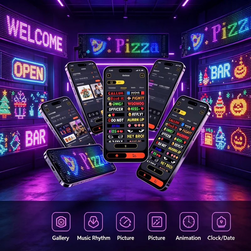 Flexible RGB LED Matrix Sign, Bluetooth App & Remote Control Programmable Pixel Display, USB-Powered DIY Animation Light for Car Windows, Stores, and Halloween Party Decor