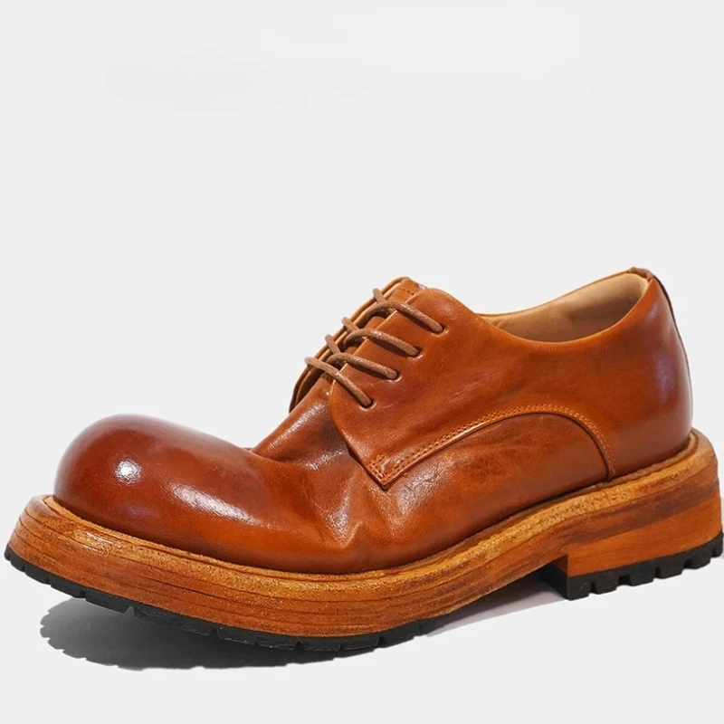 Horsehide Shoes for Men's Women's Retro Horse Hip Leather Derby Shoes Comfortable Breathable Handmade Strip Business Dress Shoes