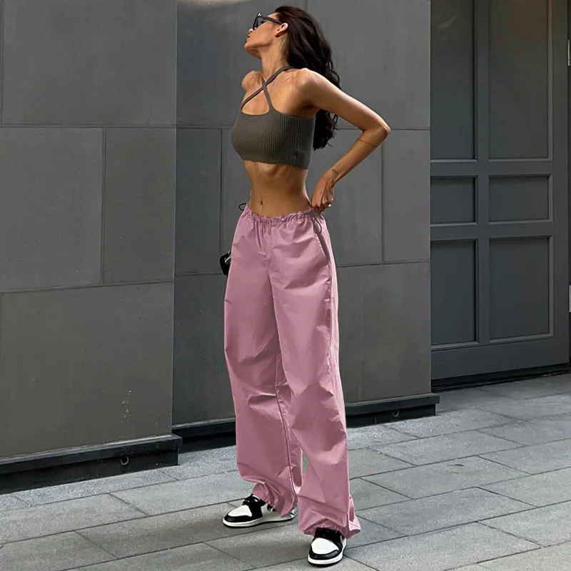 Pantalones Cargo de Hip Hop para mujer, pantalones sueltos de paracaídas, bombachos de pie con cordón, ropa de calle Sexy para niñas