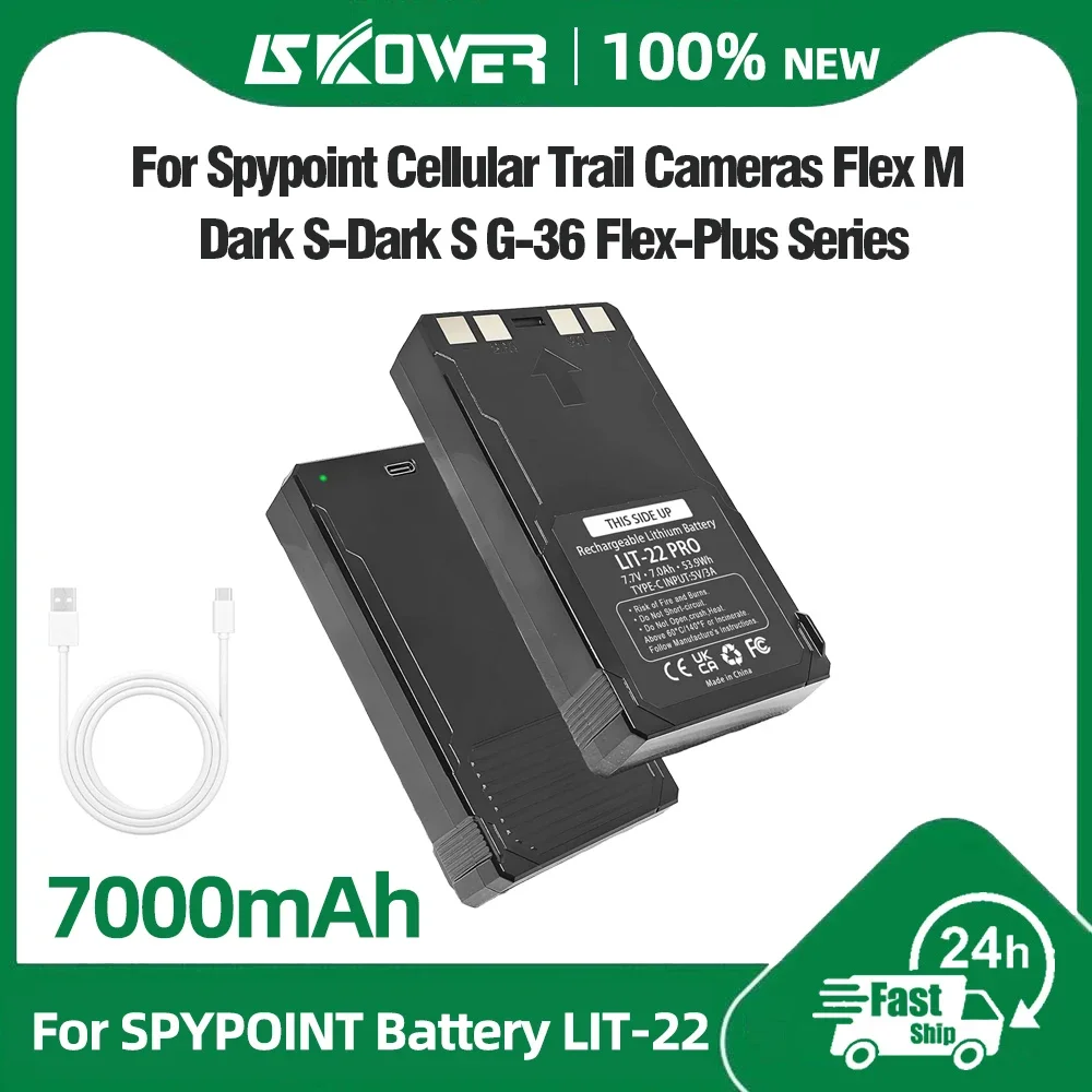 7000mAh LIT-22 Rechargeable Battery Pack for Spypoint Cellular Trail Cameras Flex M Dark S-Dark S G-36 Flex-Plus Series