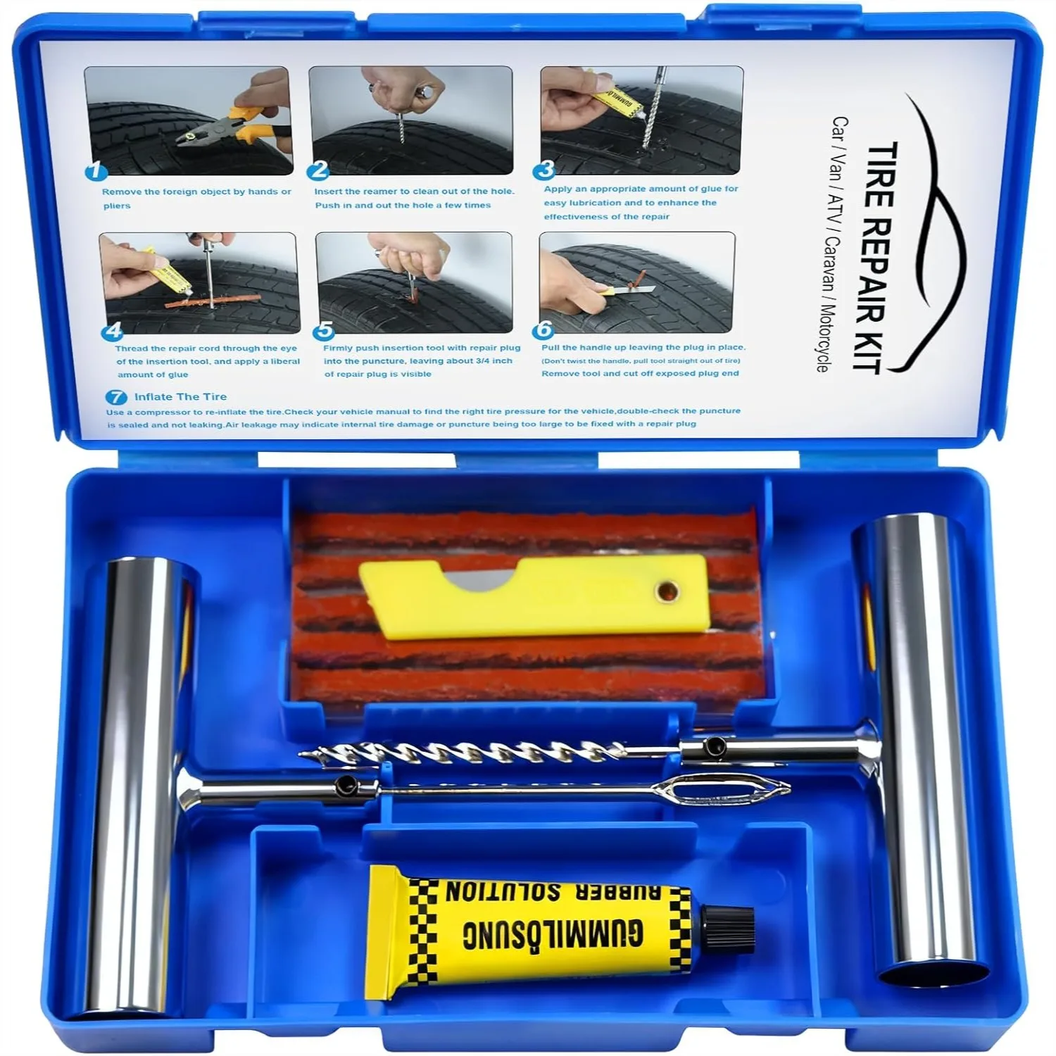 

Tire Repair Kit with Plugs, Heavy Duty for Car ATV Motorcycle Truck Flat Tire Emergency Repair, 16 PCs