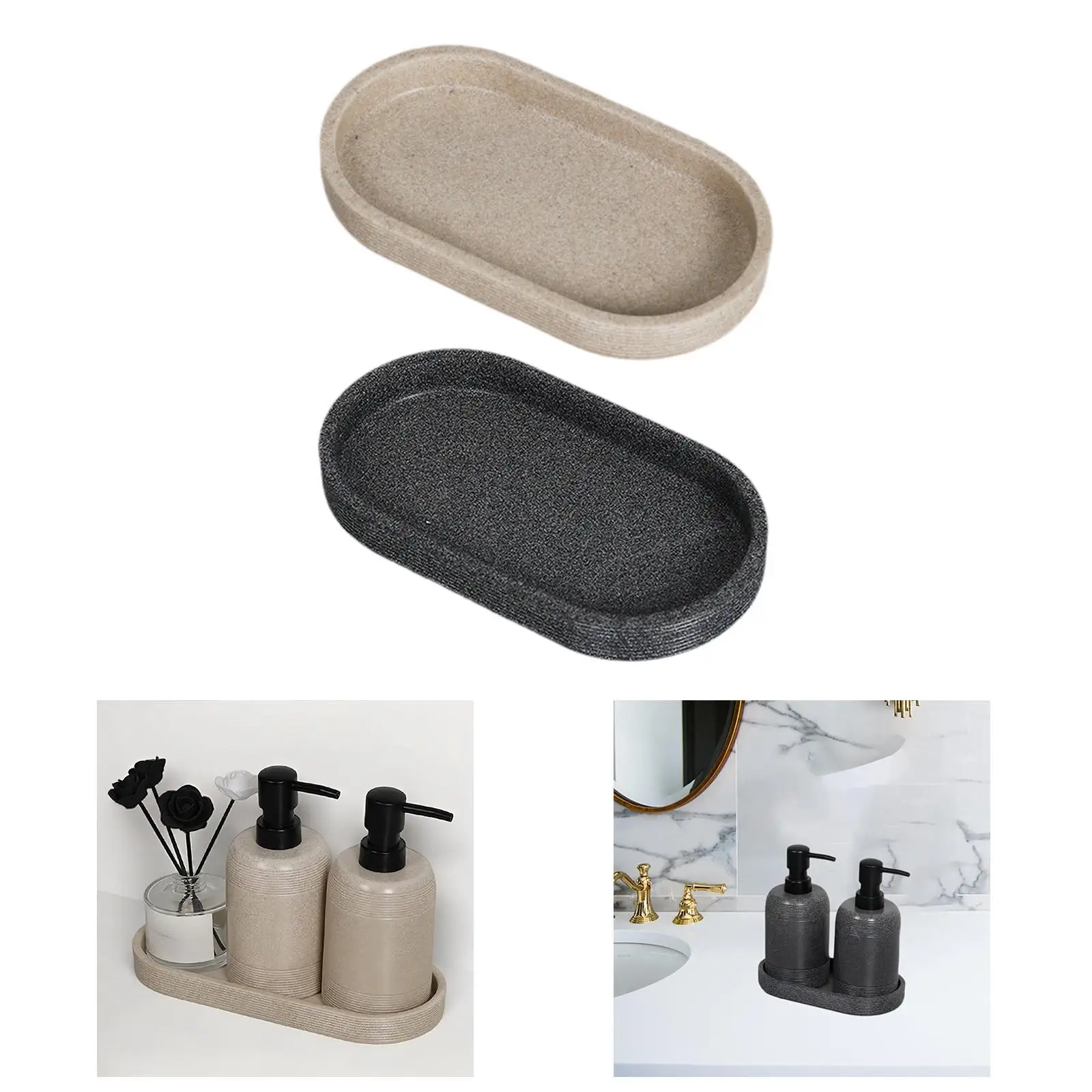 

Soap Dispenser Tray Oval Shape Sleek Decorative Multifunctional Vanity Tray 7.8x3.9inch for Wash Basin Modern Accessories