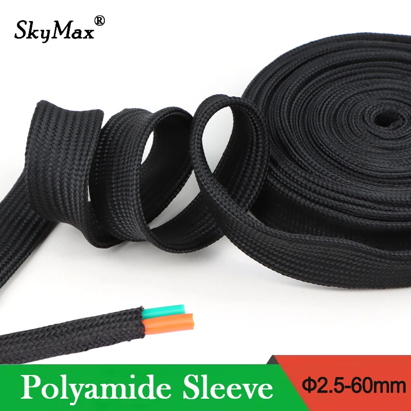 1~30m New Arrive High Density Nylon Braided Insulated Sleeve Black 2.5mm - 60mm Wire Protection Polyamide Expandable Sheath