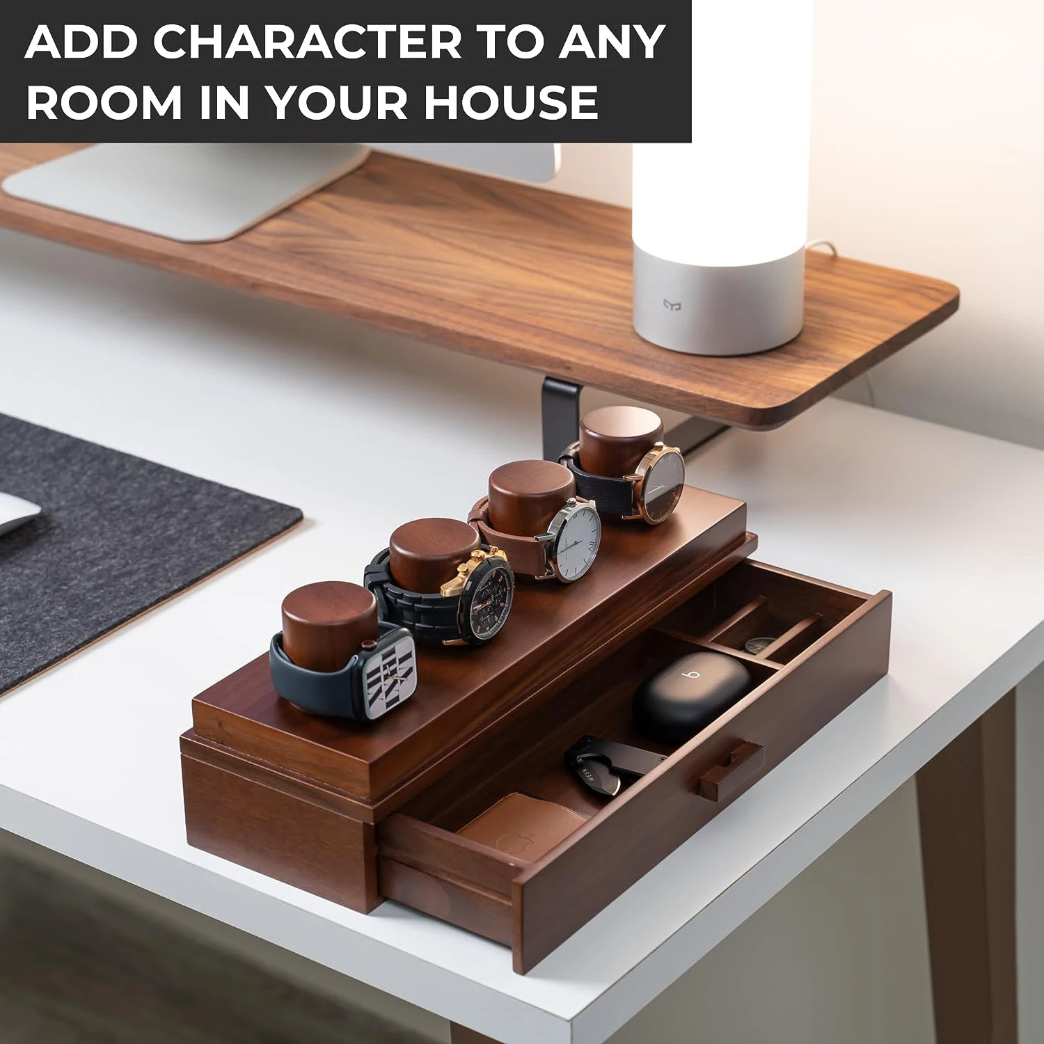 Dustproof Wooden Storage Box with Drawer Watches Holder Display Case Boxes Organizer