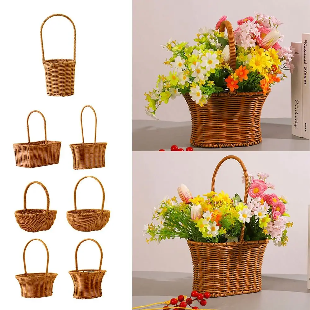 Gift Imitation Rattan Handhold Weaving Basket with Handle Home Decoration Hanging Basket Brown Toilet Rack Braid Storage Baskets