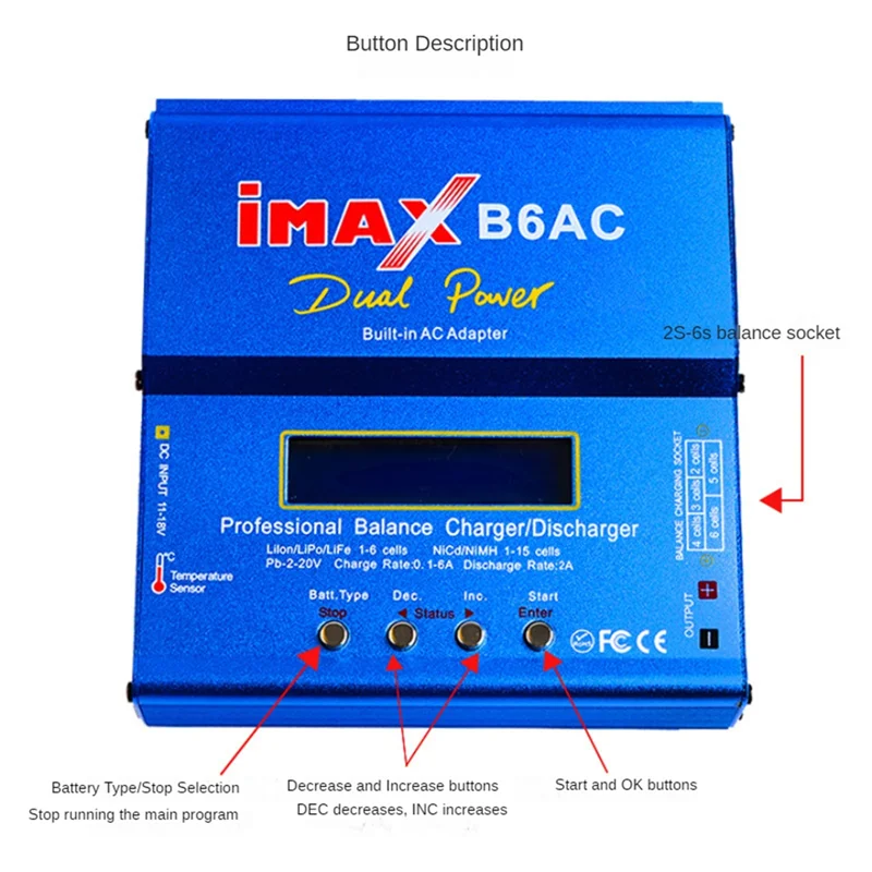 

AS96-For IMAX B6AC 80W Balance Charger 2-6S T-Plug Multifunction Intelligent Model Battery Charger EU Plug
