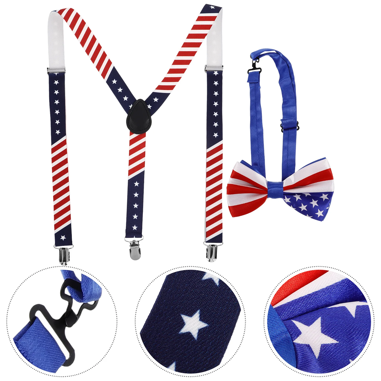 

US Flag Design Bow Tie Strap Clip Set for Independence Day Party Costume Accessories Easy to Clean Durable Use