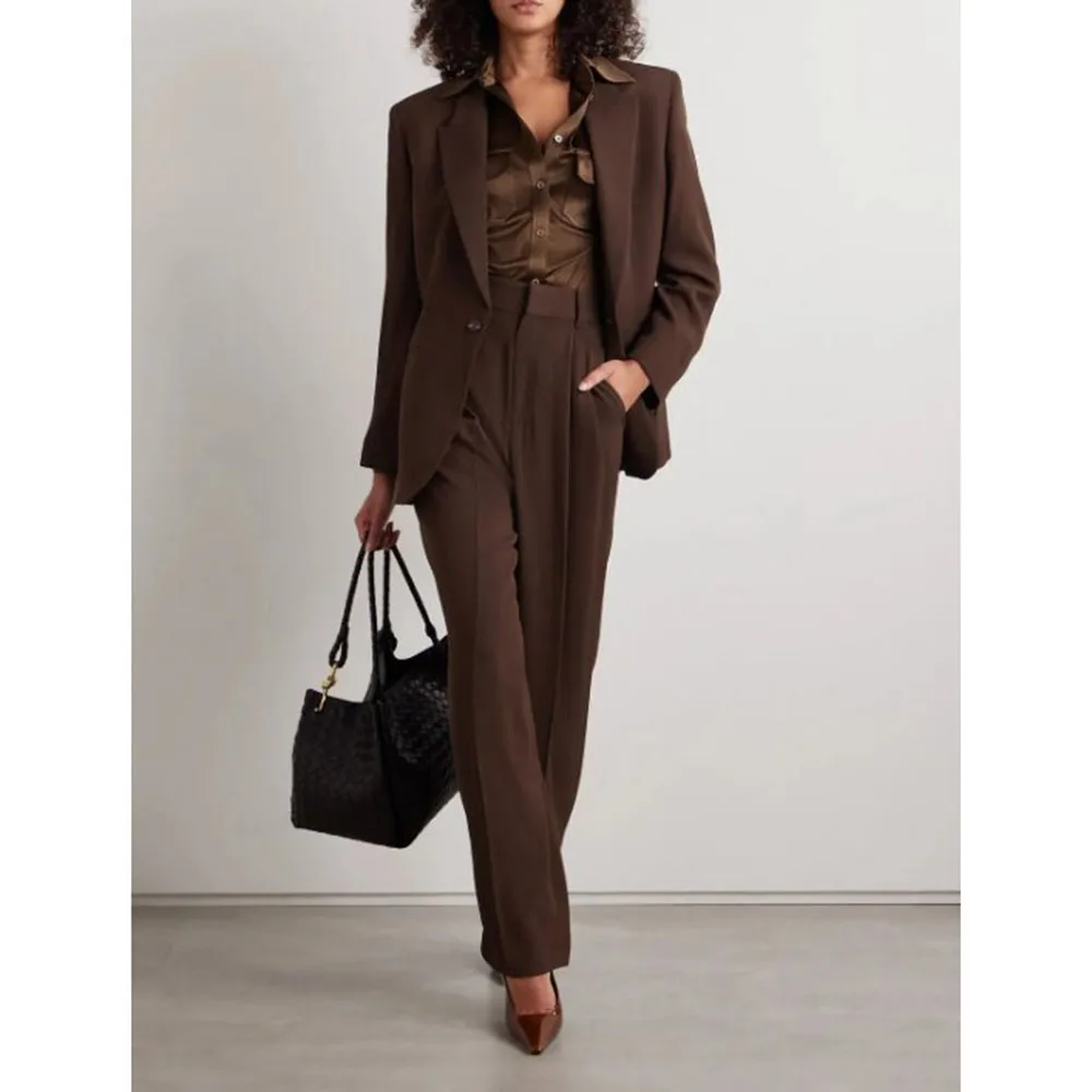 

Women's Suit Elegant Vintage One Button 2 Piece Jacket Long Pants Female Clothing Slim Fit Smart Office Lady Banquet Blazer Set