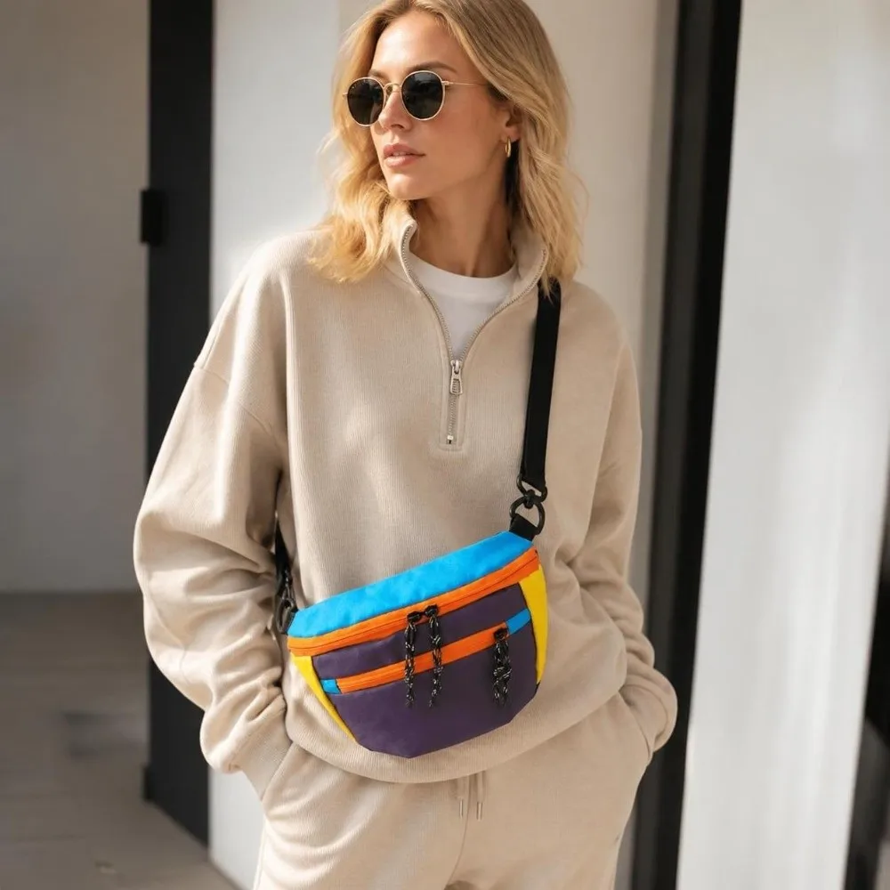 New Fashion Large Capacity Canvas Crossbody Bag Waterproof Color Contrast Dumpling Shoulder Bag Lightweight Chest Bag Women Men