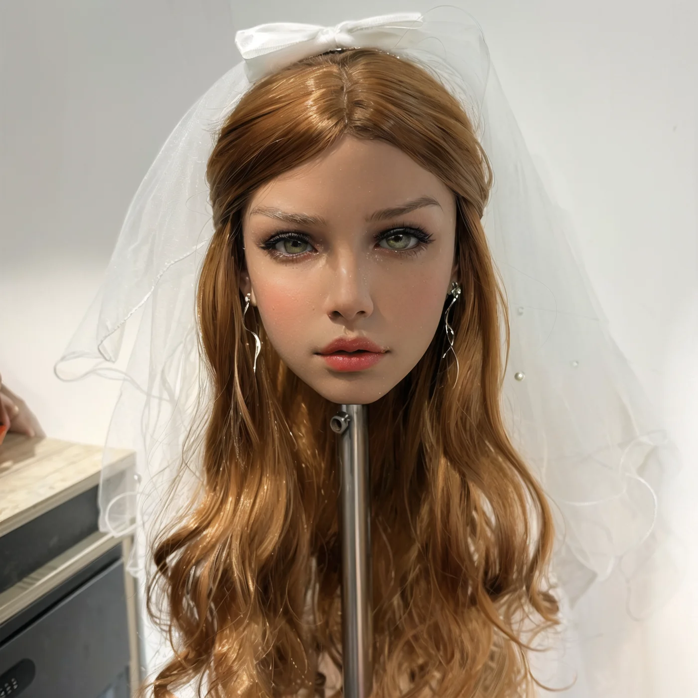 

Beautiful model head, golden wig, green eyes, lifelike, suitable for collection (free gift of wig)