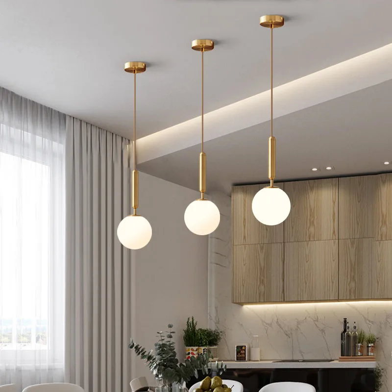 Lámpara de araña de bola de leche, luz colgante de cristal LED moderna, latón, dormitorio, comedor, escaleras, lámpara colgante de techo, Lustres, decoración de habitación