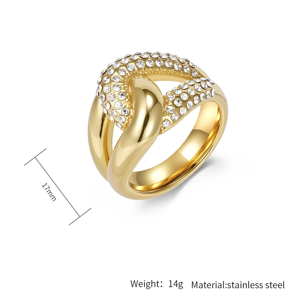 Knoten Kristalle Glatte Ringe Edelstahl Frauen Licht Luxus High-end-Mode Ring Boutique Schmuck – Detail 1