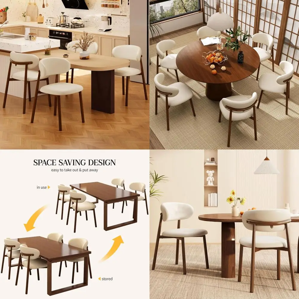 

Upholstered Leather Dining Chairs Set of 2 with Metal Legs, Walnut/Beige