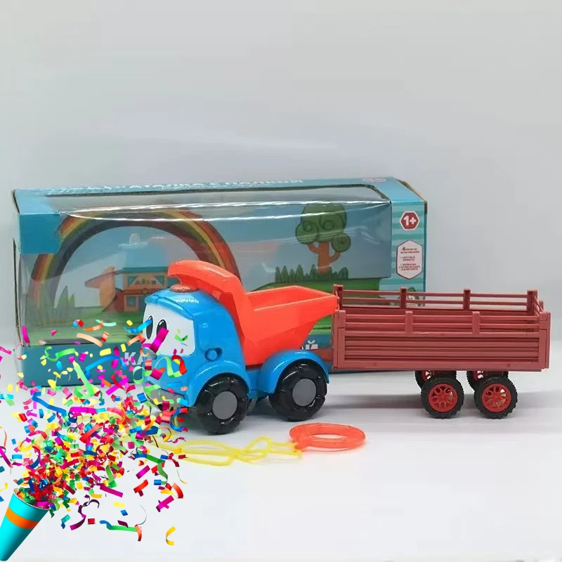 Cartoon engineering farmer vehicles yellow forklifts with singing songs and lighted toy trolleys racing track Children's gifts