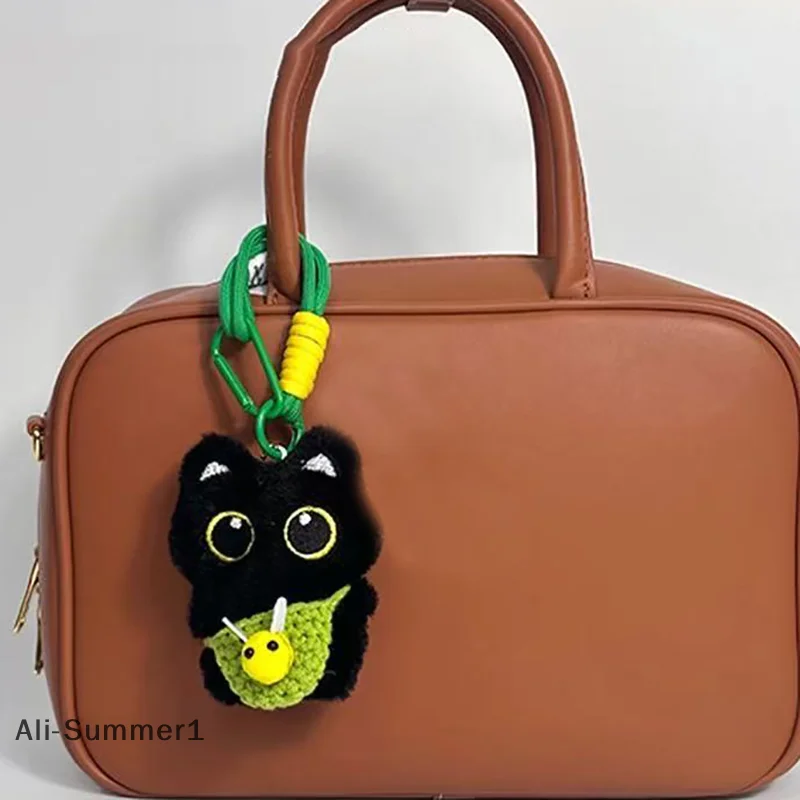 لطيف القطة السوداء المفاتيح قلادة على ظهره معلقة أفخم دمية كيتي الهاتف الخليوي حقيبة سحرية المفاتيح هالوين قلادة كيرينغ ديكور #1