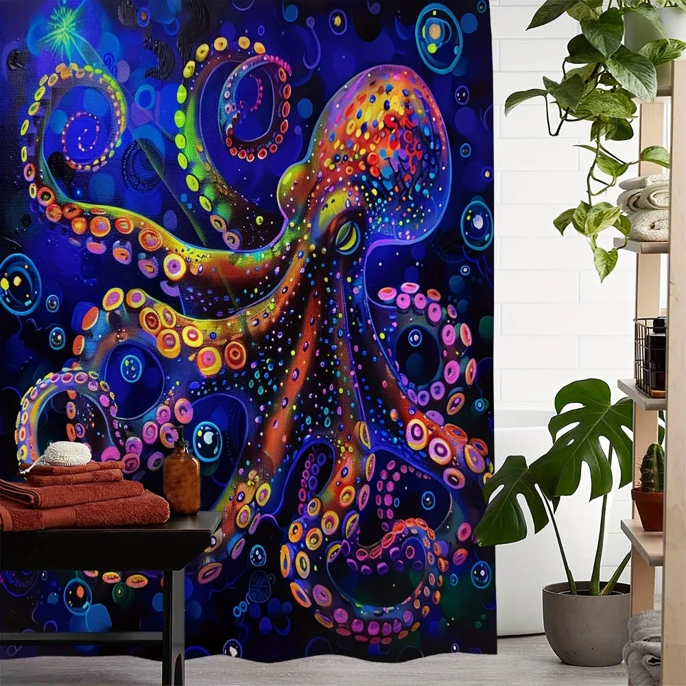 

Моющаяся грязеотталкивающая занавеска для душа с рисунком осьминога в стиле ретро, водонепроницаемая полиэстеровая занавеска для душа для домашнего декора