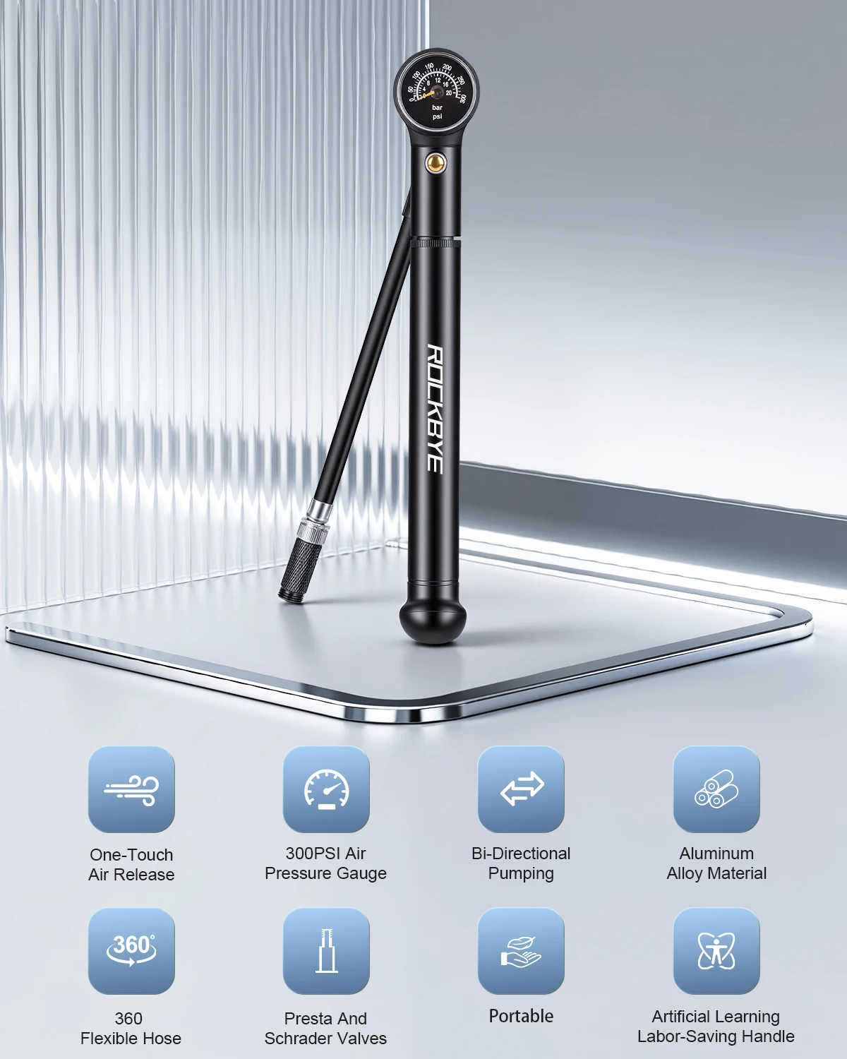 Awapow Mini Bike Pump with Gauge 300 PSI Bicycle Pump for Presta & Schrader Valve Portable Bike Shock Pump for Front Fork