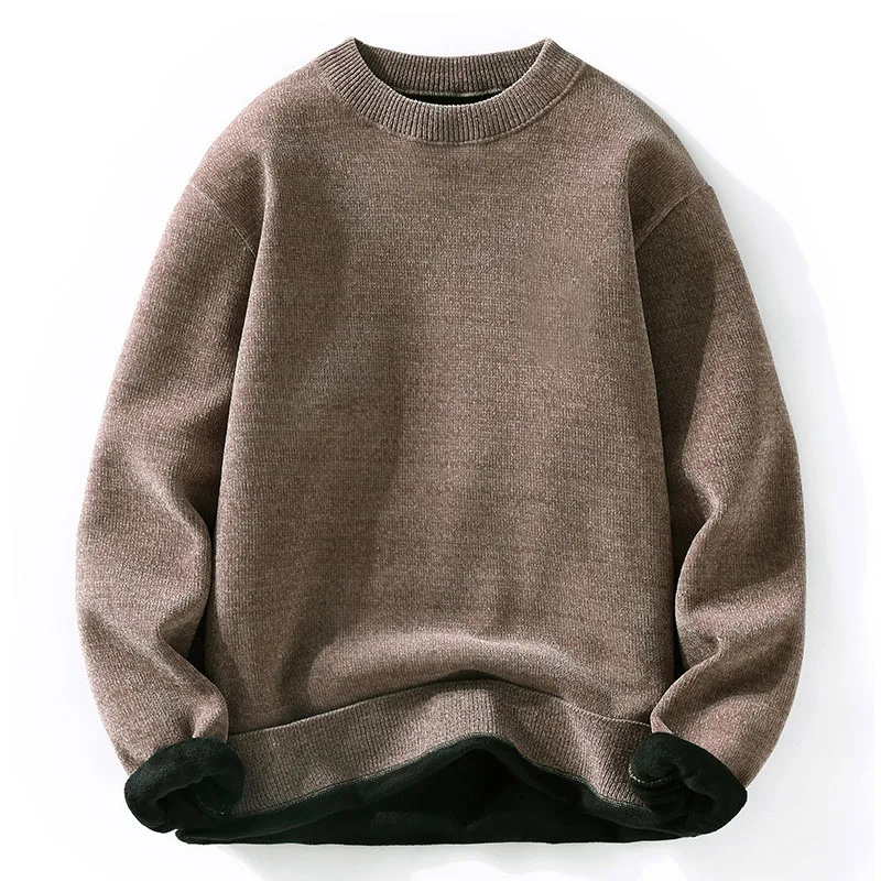 2022 Autumn and Winter New Men's Solid Color Printing Thick Round Neck Sweater