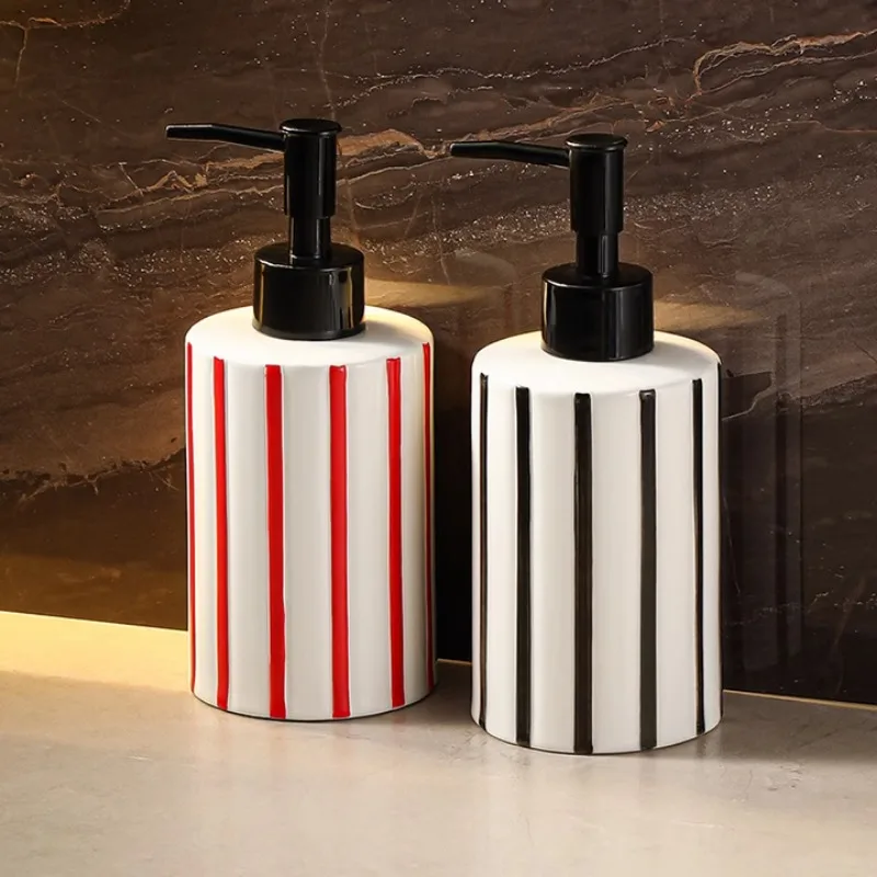 Creative Striped Ceramic Lotion Bottle Bathroom Shampoo Bottling Porcelain Hand Sanitizer Soap Dispenser Bathroom Accessories