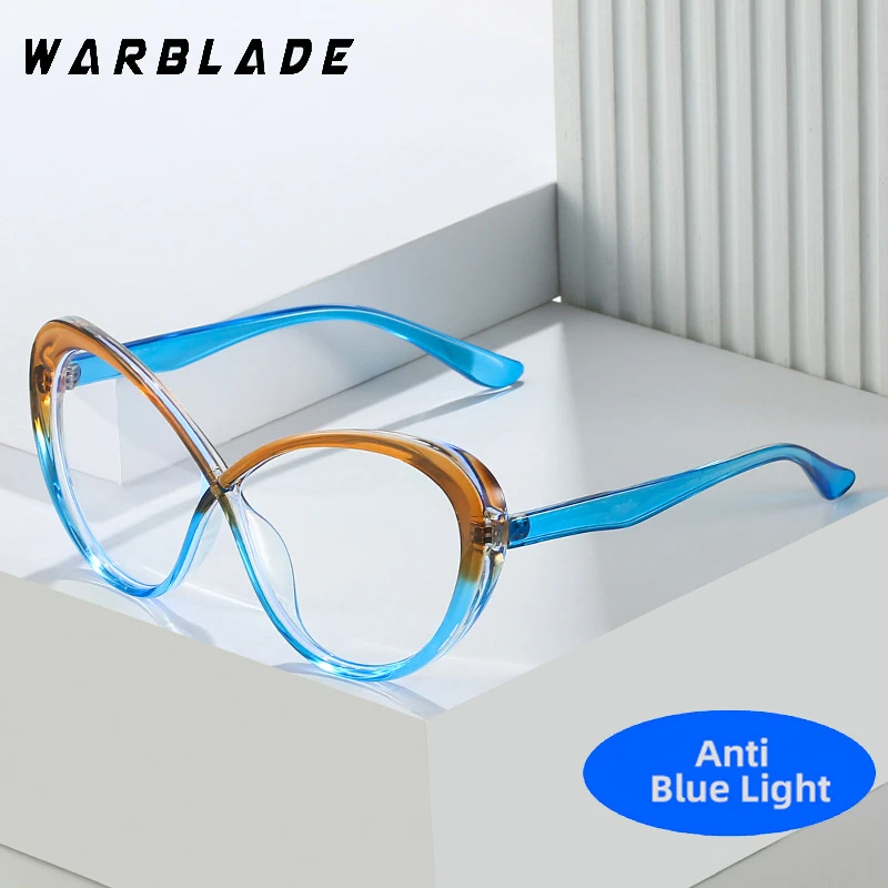 2024 Kleur Stiksels Anti-Blauw Licht Mode Oversized TR90 Vrouwen Ronde Brilmonturen Lente Scharnier Computer Optische Brillen