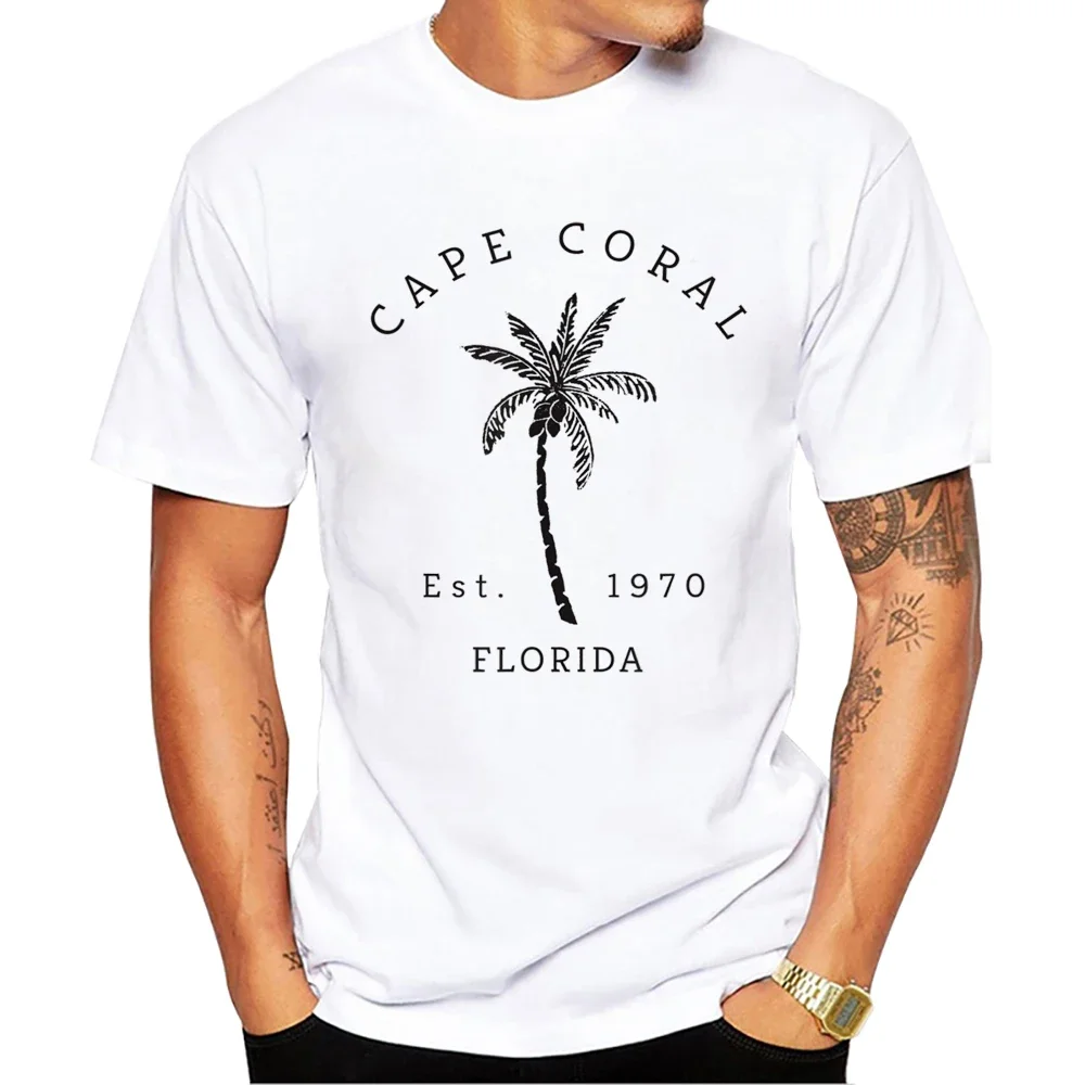 TEEHUB Retro Cool Cape Coral Men T-Shirt Florida Beaches Printed T Shirts Short Sleeve Tshirts Harajuku Tee