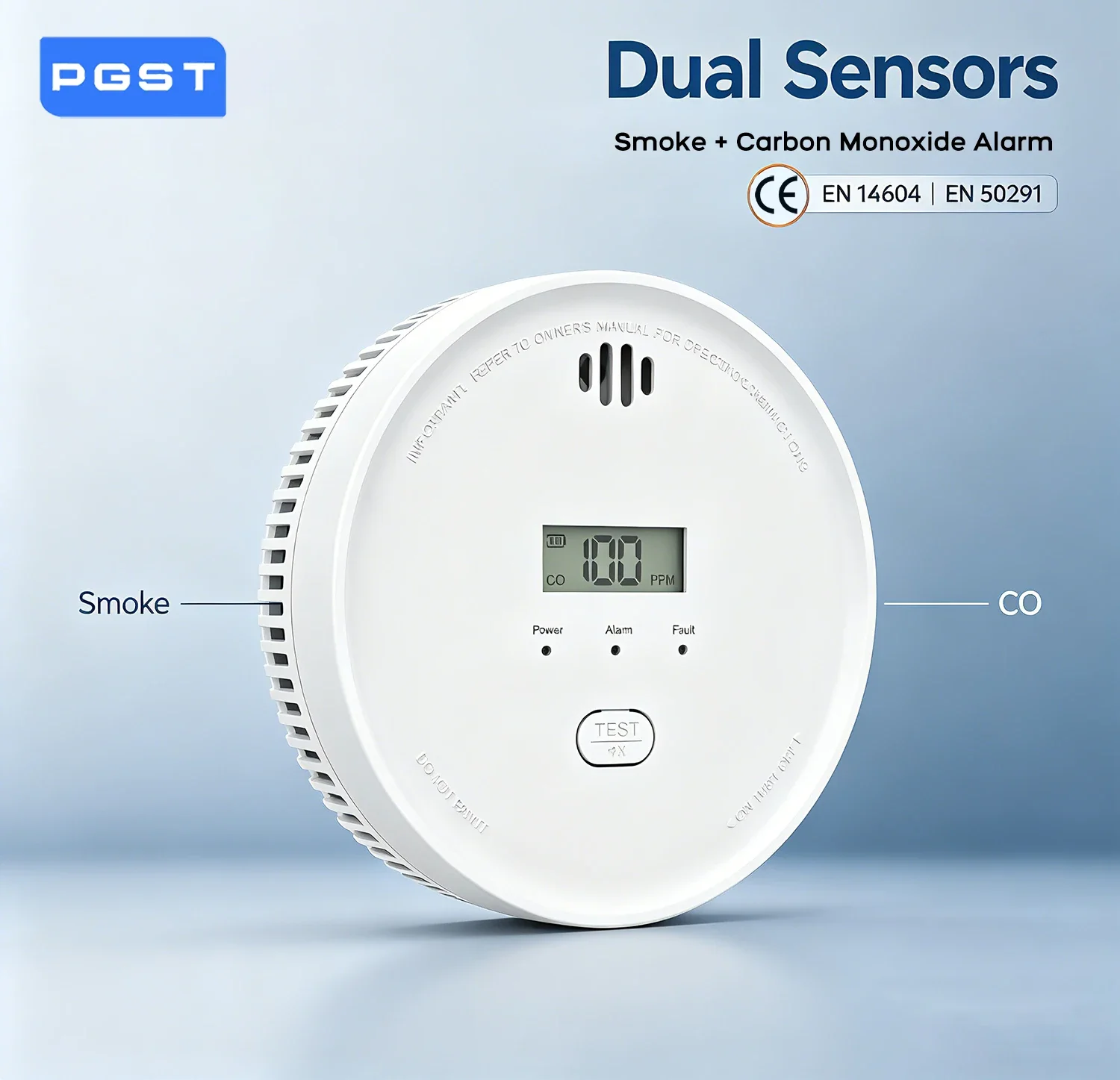 2 in 1 Smoke and Carbon Monoxide Detector CE Certified Photoelectric Electrochemical Sensor 85dB Loud Alarm CO Detector for Home