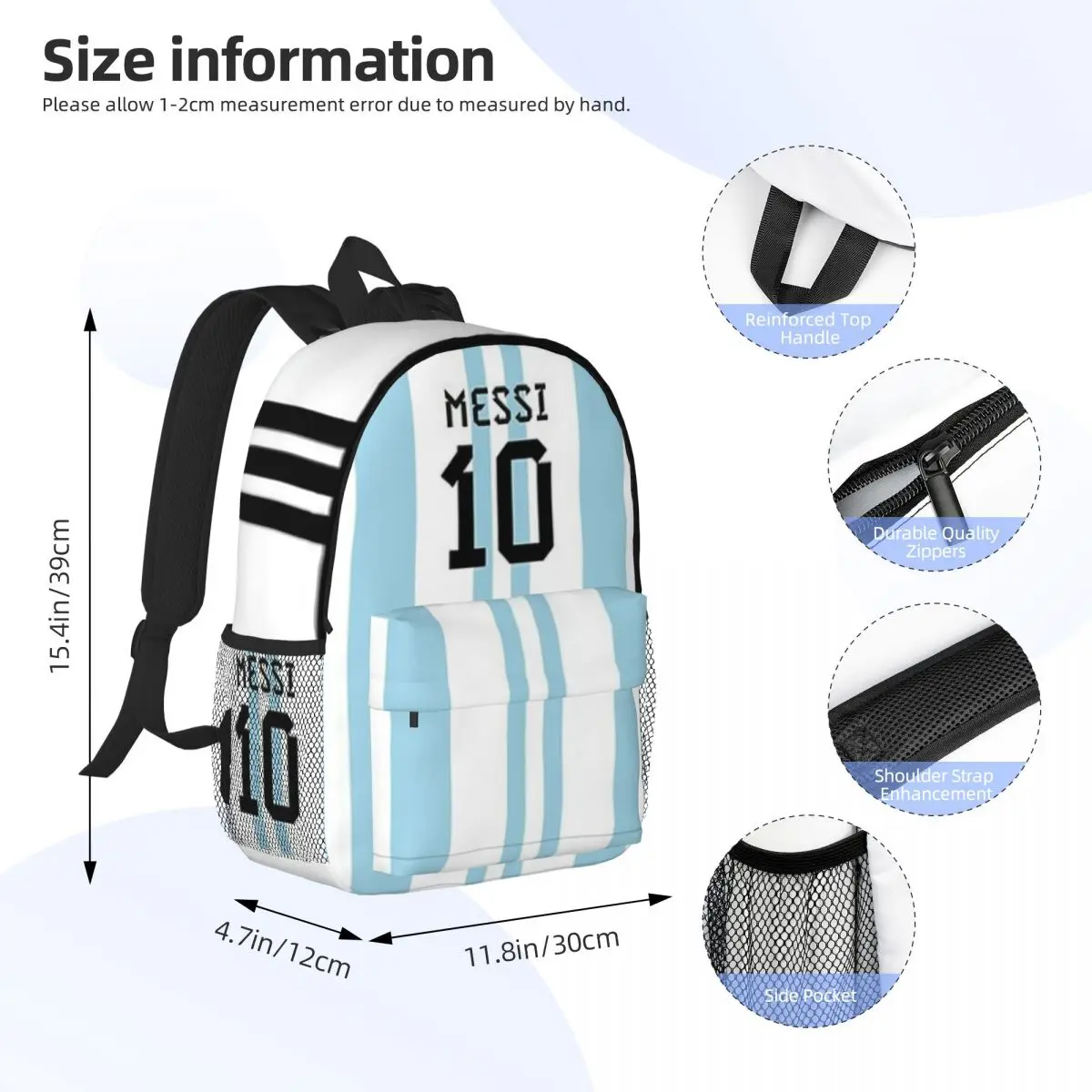 Messi - 10  New Fashionable Pattern School Bag Print Lightweight Backpack 15inch