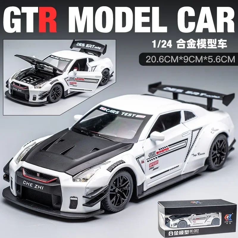 1:24 Skyline Ares Nissan GTR R34 R35 Alloy Sports Car Model Diecast Metal Racing Car Model Simulation Sound and Light Kids Gifts