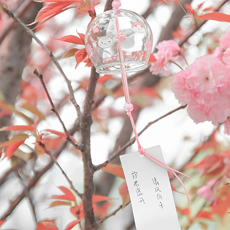 Japanese Wind Bell Japan Wind Chimes Handmade Glass Furin Home Decors Spa Kitchen Office Decor Sakura Cherry Blossom Pattern