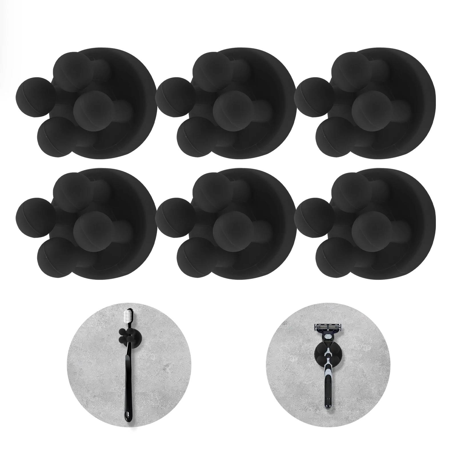 6pcs Silicone Self-Adhesive Black Multifunctional Holders for Bathroom / Office Hanging / Kitchen, Adhesive 4 Foots Hook Tools
