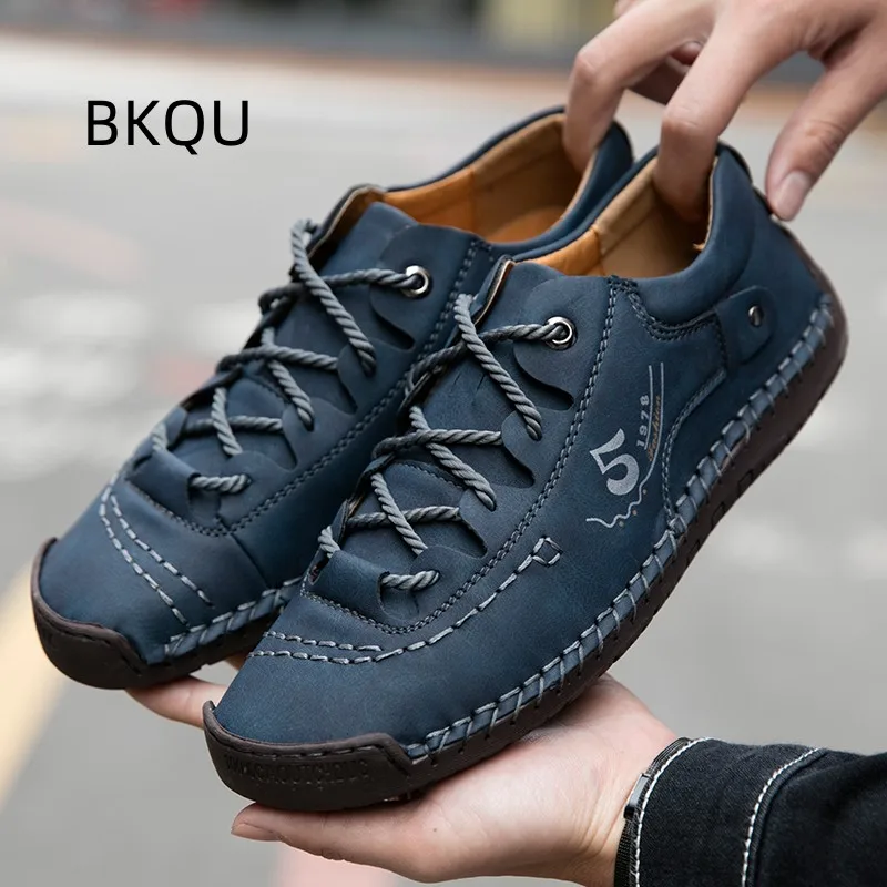 Men\'s Leather Shoes Lightweight Flat Heel Casual Round Toe Comfortable Outdoor Trendy All-match Fashion Spring Autumn Main Push