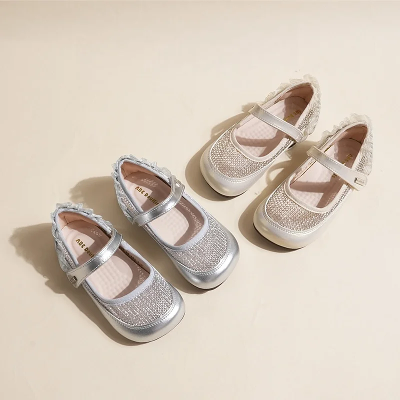 Girls Mesh Breathable Flats 2026 Summer New Bow Princess Casual Sandals Anti-Slip Soft Sole Cute Flat Shoes