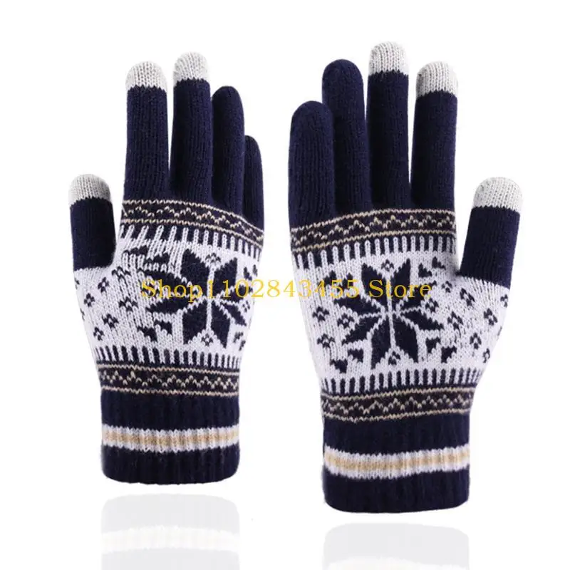 49MC Women Men Winter Snowflake Knitted Gloves Thicken Thermal Plush Lined Christmas Touchscreen Texting Mittens Hand Warmer