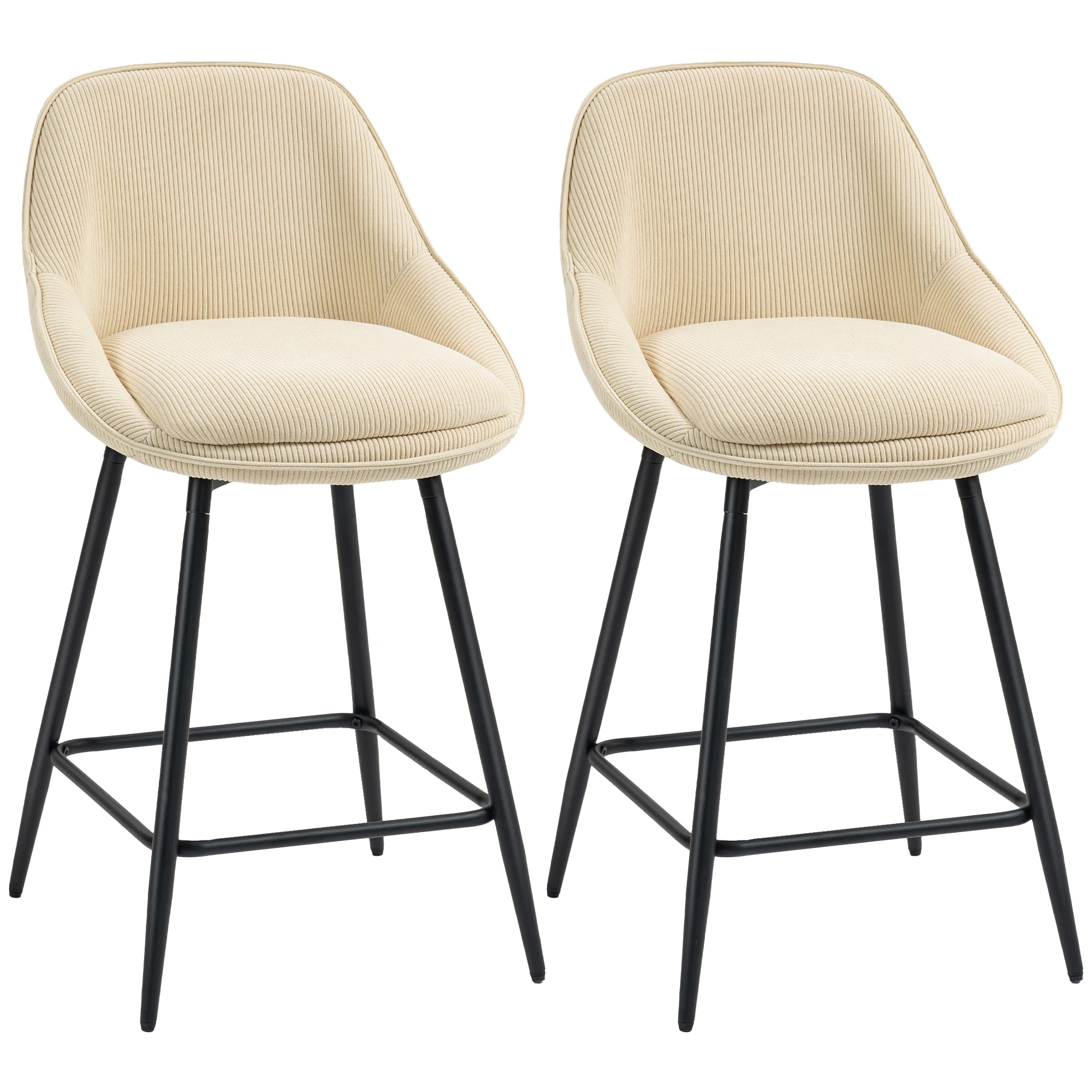 HOMCOM set 2 sgabelli da bar in tessuto vellutato, sedie da bar con schienale curvo, poggiapiedi, 49x52x88cm, beige