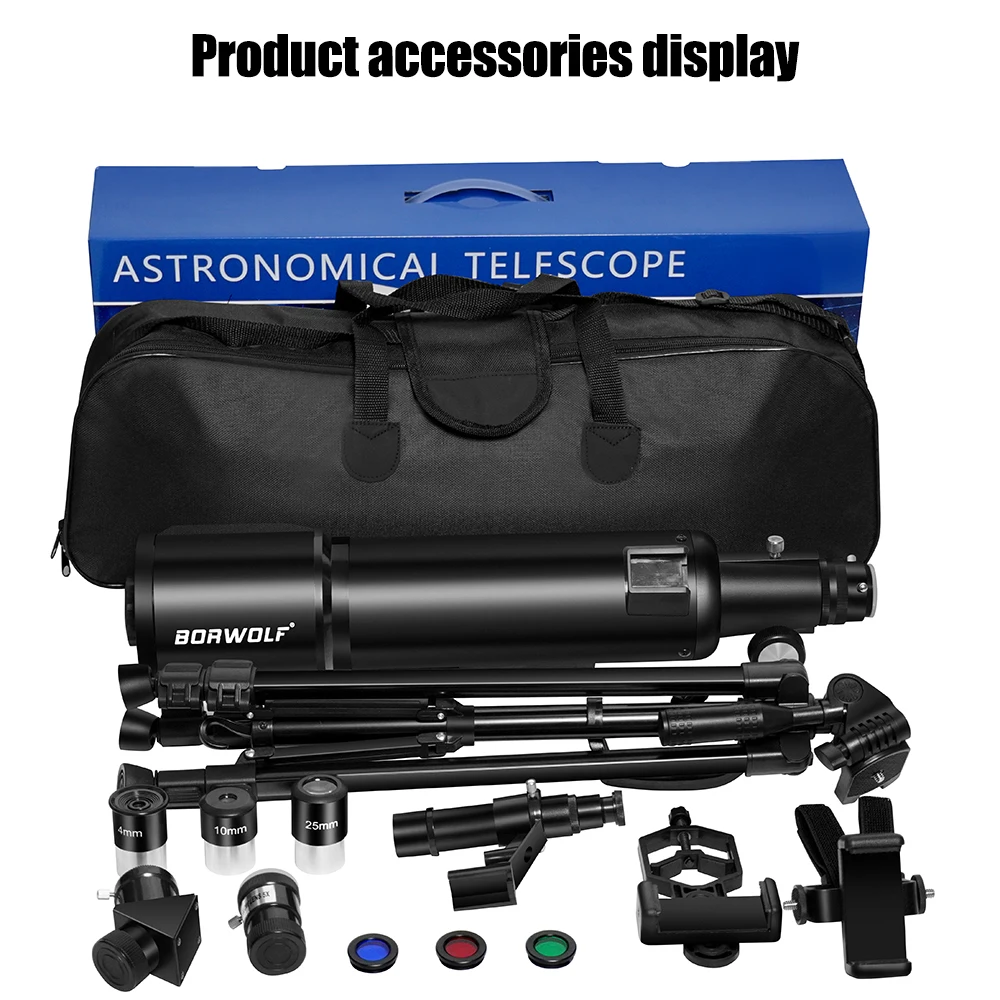 BORWOLF 90600 télescopes d'astronomie pour adultes, ouverture 90 mm 600 mm, 24X-250X HD pour l'observation des étoiles et l'observation des oiseaux