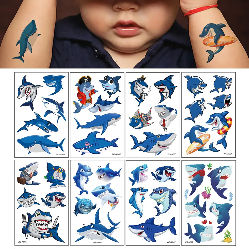 Shark Temporary Tattoos 8 Sheets Shark Tattoo Body Stickers for Ocean Sea Shark Themed Baby Shower Birthday Decors Party Favors
