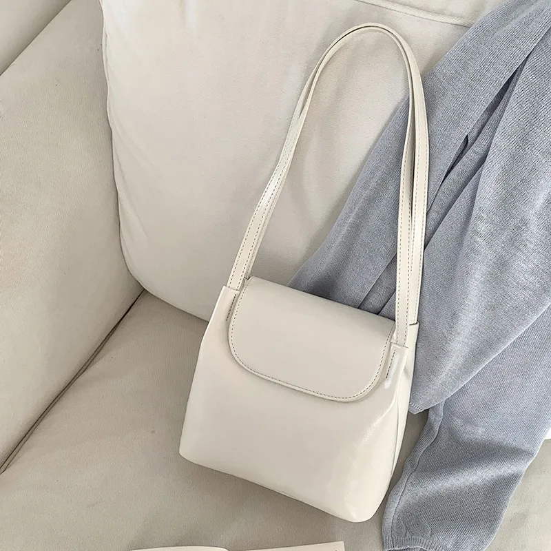 

Vintage Pu Leather Casual Ladies Handbags Solid Color Simple Female Shoulder Bags Women's Square Portable Buckle Underarm Bags