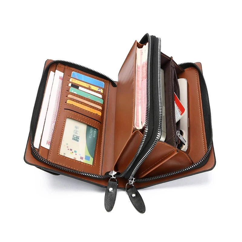 Male handbag High quality Men clutch Bag doubl zipper Long Wallet Passcard Square Holder Phone Pouch Hand Porter Necessaire Bag