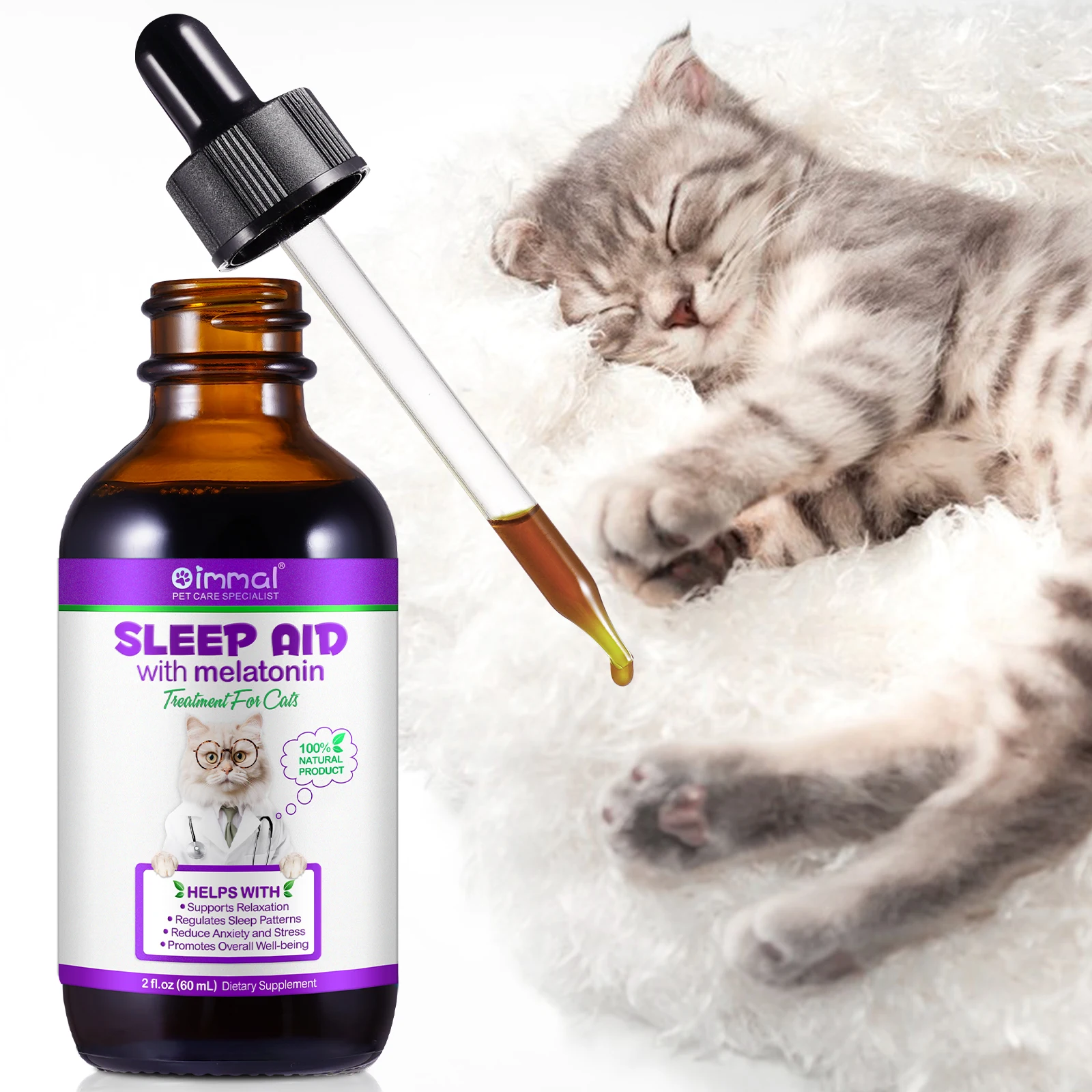 

Sleep Aid with Melatonin For Cats Supports Relaxation Regulates Sleep Patterns Reduce Anxiety and Stress 60ml Dietary Supplement