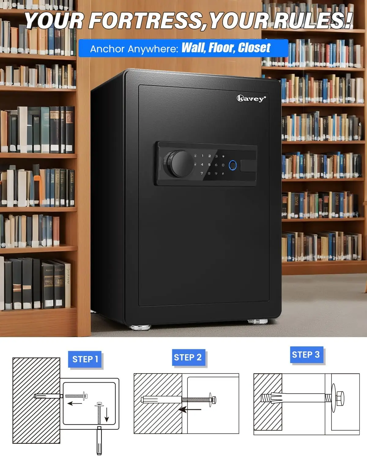 2.5 Cub Biometric Safe Box, Fingerprint Safe with Fireproof Waterproof Bag, Security Safes with Backlit Touch Screen Keypad, Dua