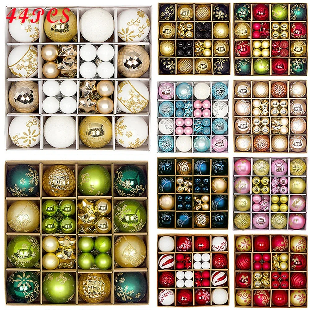 44Pcs/Lot 6cm Christmas Balls Xmas Plastic Bauble Hanging Ornament Santa Tree Pendants For Home Holiday Party Decoration Navidad