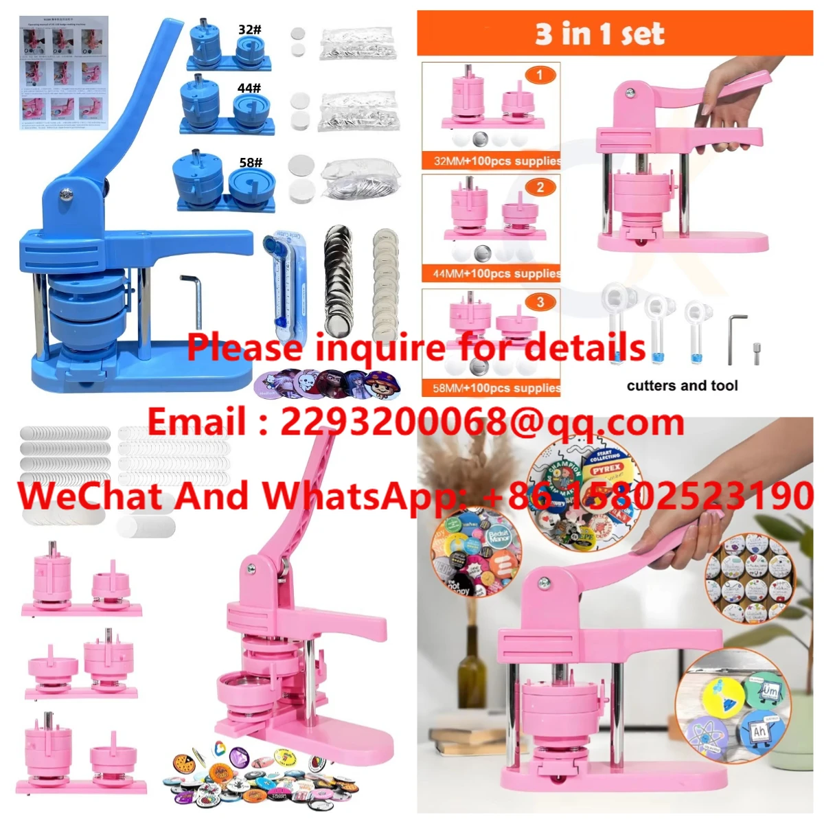 CK Button Maker Machine Multiple Sizes 1.25in 2.25in 32 44 58mm Badge Press Making Kit DIY Pin Maker