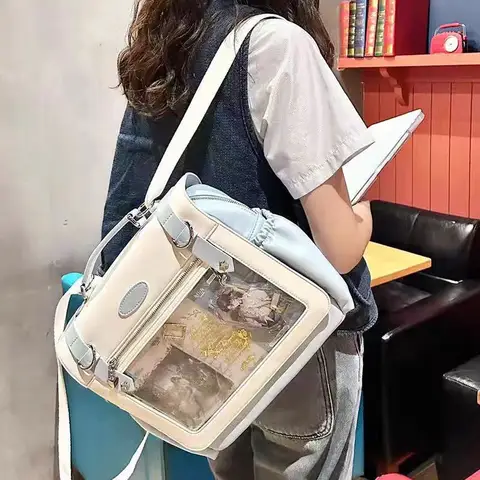 Sweet Cute Star Backpack Women Anime Transparent Pin Board Large Capacity Ita Bag Ladies Harajuku Versatile Crossbody Bag Chic