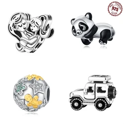 2024 925 Sterling Silver 4 Styles Christmas Charm Beads Panda Off-Road Vehicle Mother-Daughter Kinship Original Bracelet Gift