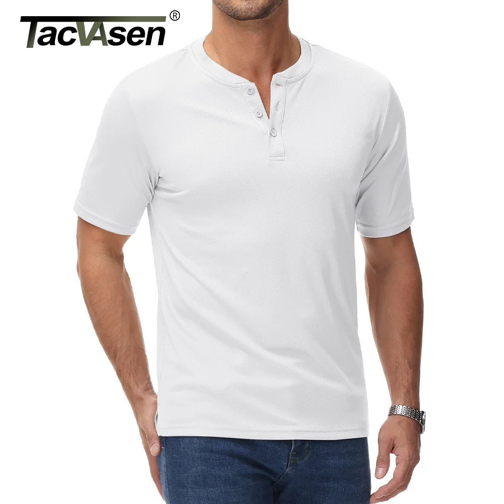 TACVASEN Summer Henley Shirts Mens Short Sleeve Casual T-shirts Henry Neck Lightweight Moisture Wicking Workout Tee Tops Male