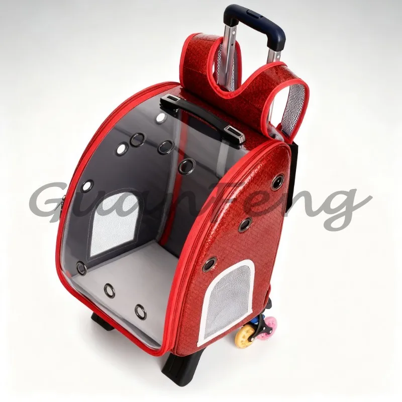 Multifunctional Pet Travel Carrier Rolling Trolley Bag Portable Pet Stroller Backpack Tote for Dog Cat Outdoor Trip