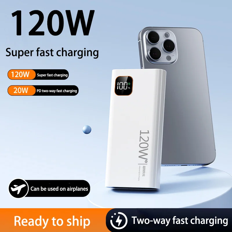 

120W Super Fast Charging Power Bank 200000mAh High Capacity Thin Light Digital Display Power Bank For iPhone Huawei Xiaomi NEW