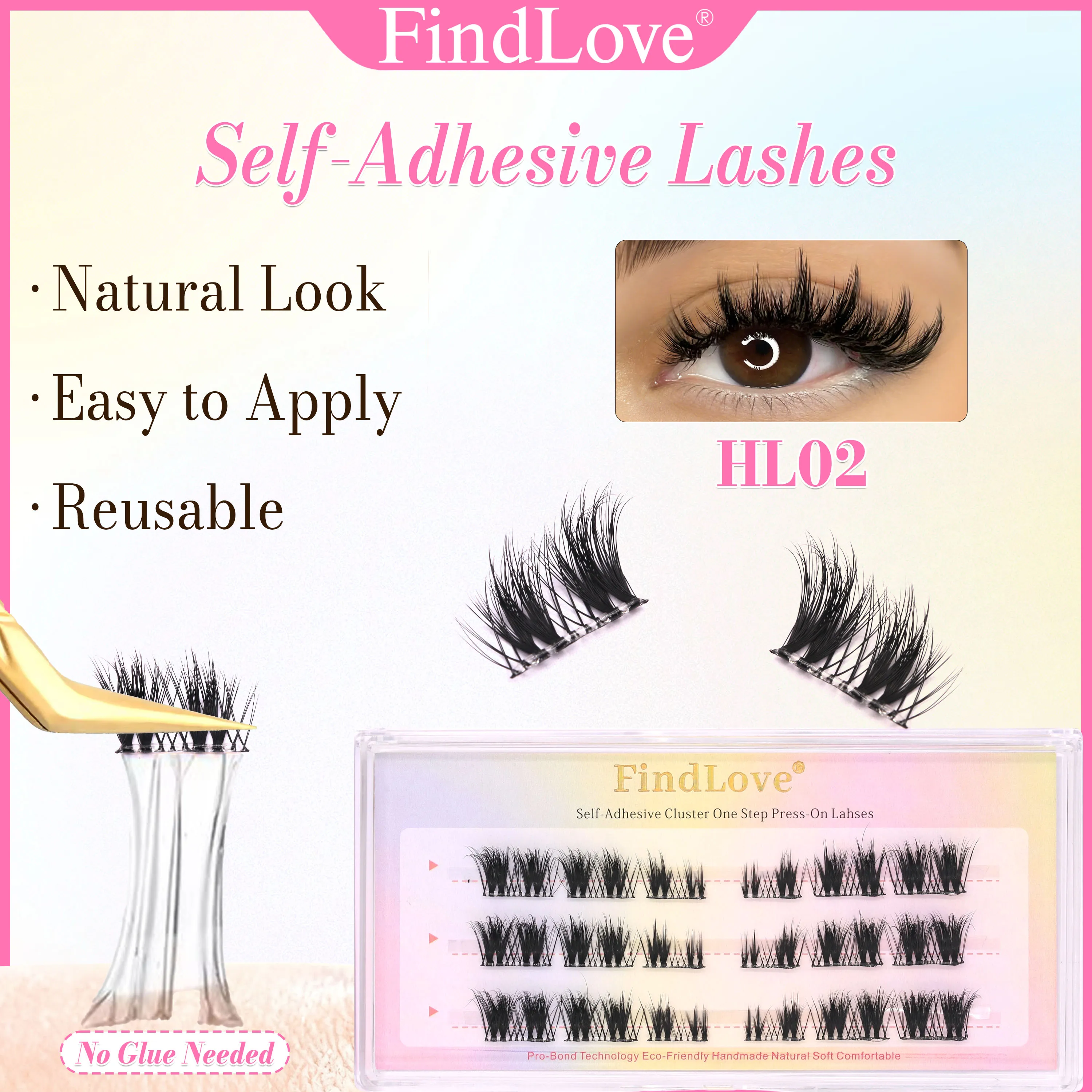 

18 Cluster Width Bottom Thick And Long Style Press On DIY Glue Free Eyelash Extension 3rows Ligthweight Can Reusable Soft Fiber