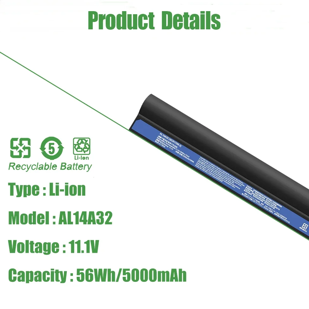 56Wh AL14A32 Battery for Acer Aspire E14 E15 E5-411 511 571 572 V3-472 572 V5-572G Extensa 2509 2510 Travelmate P246 P256 P276