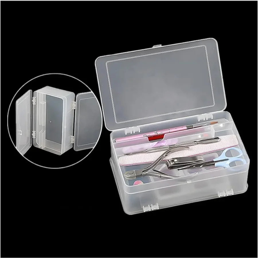 

Transparent DoubleLayer Large Capacity Plastic Nail Art Tools Organizer Case for Manicure Brushes and Tools Storage Ideal for S